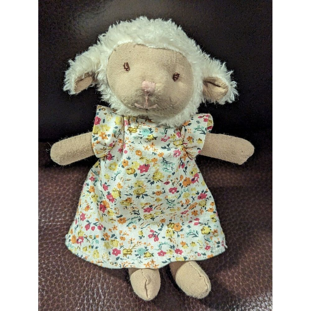 Creative Co-op Blue White Lamb Lovey Sheep‎ Girl W/ Dress Coop Small 6" Mini